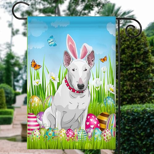 Miniatura 3 de CenturyTee Bull Terrier Happy Easter Day Holiday Flag Funny Dog Wear Bunny Ears Headband Cute for Home Decor (12" x 18") USA Garden Flag Premium