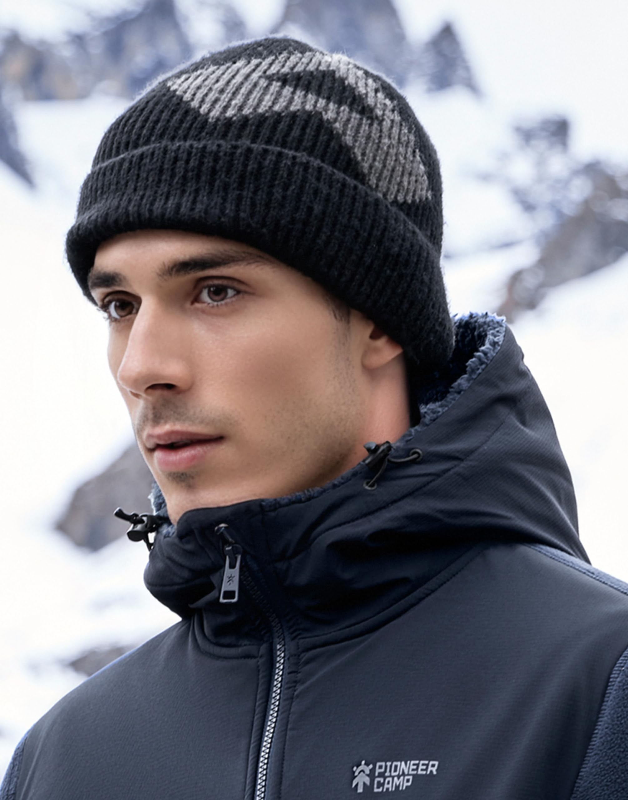 Pioneer Camp Bonnet d'hiver en laine mérinos épaisse pour homme - Pour temps froid - Pour randonnée, ski, escalade - Décontracté - Extérieur