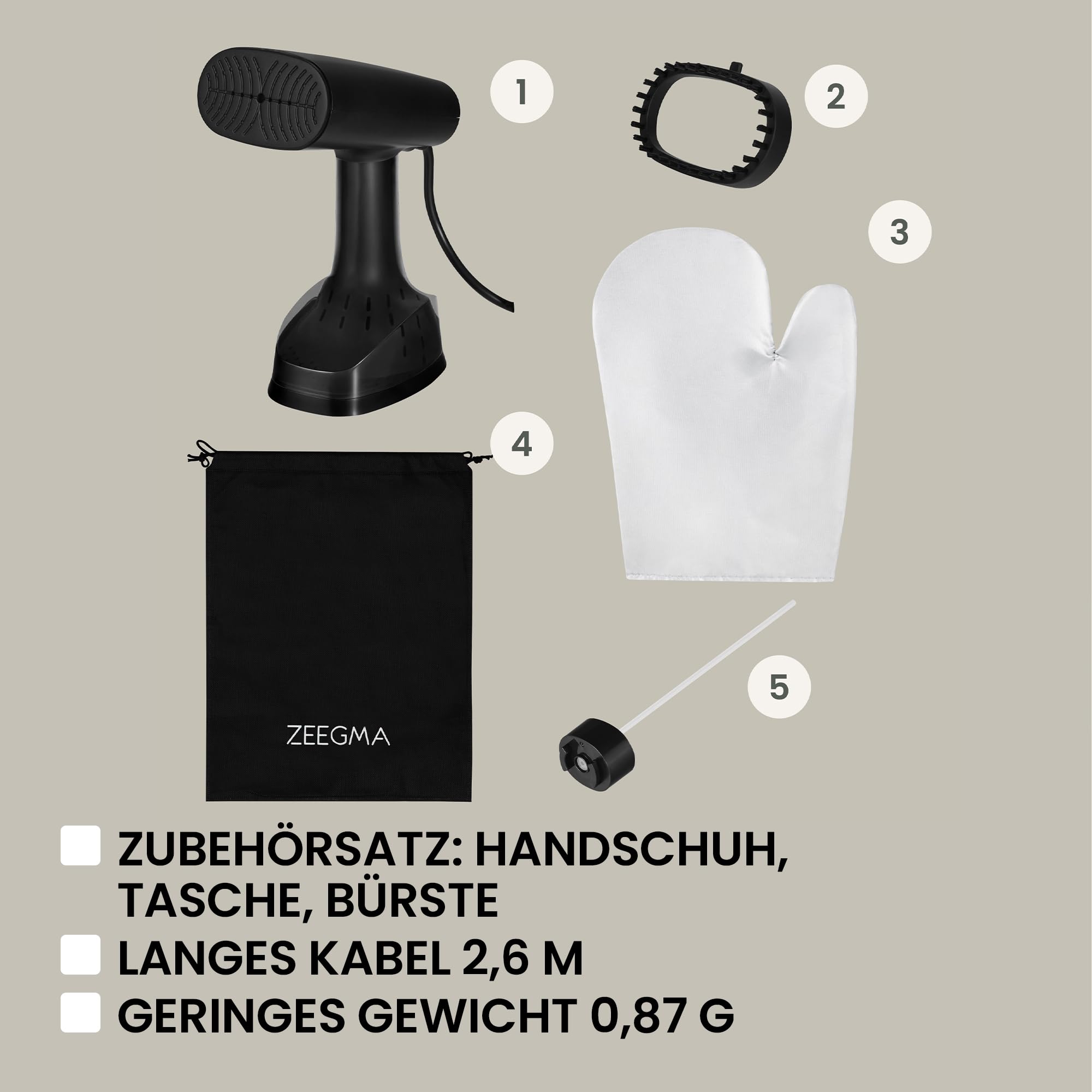 ZEEGMA FRISKEER 2-in-1 tragbarer Dampfglätter, Steamer, Dampfbügeleisen | 1640 W, 380 ml Dampfleistung 25 g/Min., schnelles Aufheizen, stoffsicher, horizontales und vertikales Bügeln