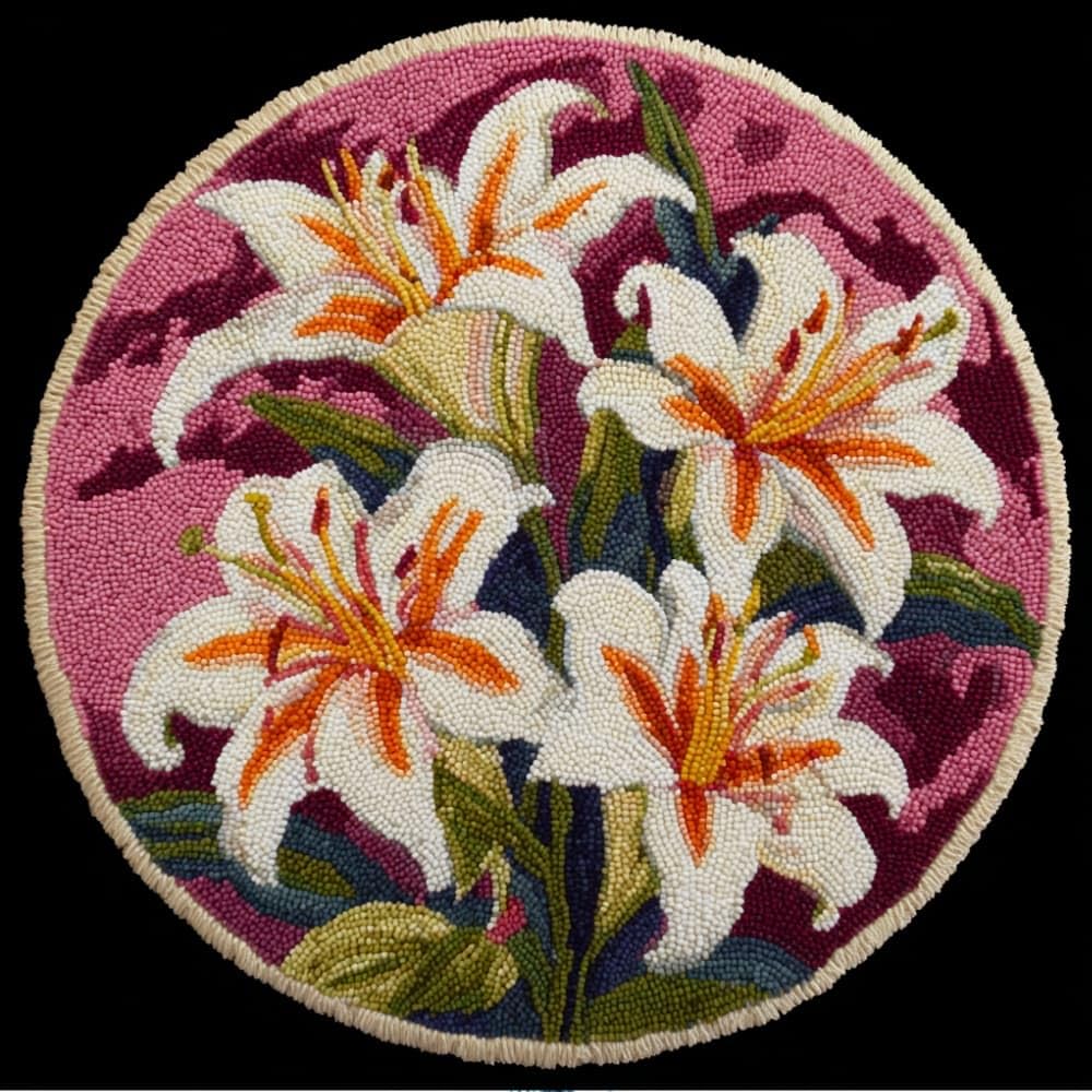 Wallustrioaw D Roun Latch Hook Rug Kits Lilies For Adults An Starter 50*50Cm