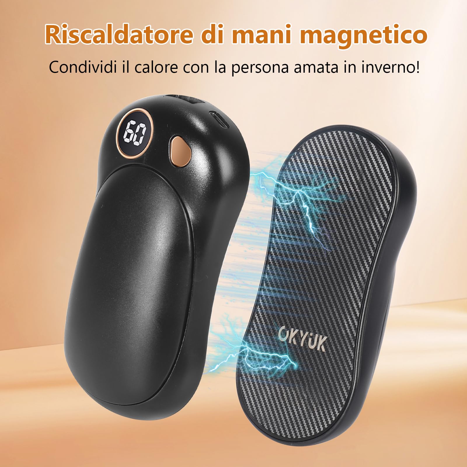 OKYUK Scaldamani Elettrico, 2 in 1 Scaldamani Magnetico Kann als Powerbank verwendet werden, Riutilizzabile, Calore con 3 Livelli, Perfetto per il campeggio e come regalo