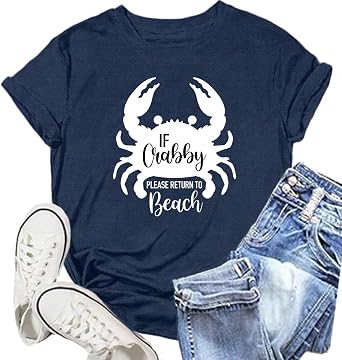Crab Shirts for Women Salty Crab T-Shirt If Crabby Tee Return to The Beach Tops