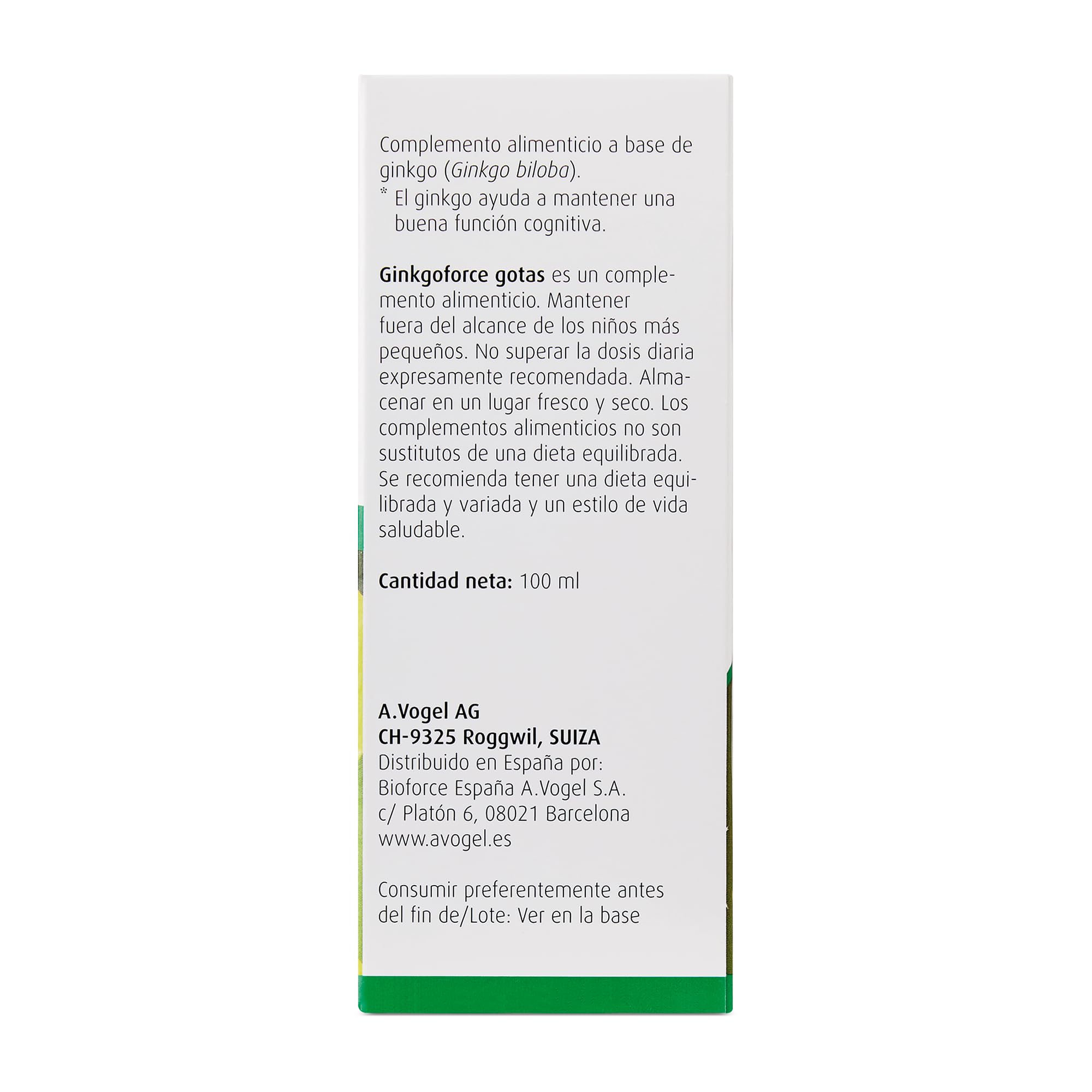 A.Vogel Ginkgoforce | Apoyo Cognitivo Natural | Memoria y Función Mental | Extractos Frescos de Ginkgo Biloba | Producto Suizo | Ingredientes Activos de Plantas Frescas | 100 ml