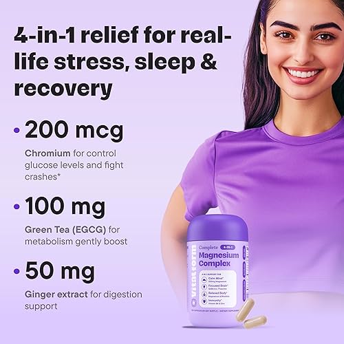 Miniatura 4 de Complejo de magnesio Vital Form  Apoyo 4 en 1 para el estrés, el sueño, el estado de ánimo y la recuperación con GABA, L-teanina, rodiola, zinc y B6