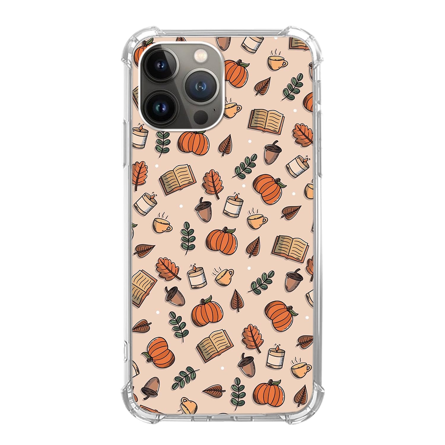 Aesthetic Fall Leaves Pattern Phone Case Compatible with iPhone 16 Pro, Pumpkin Nuts Book Cover for Teens Men Women, Trendy Cool TPU Case Cover
