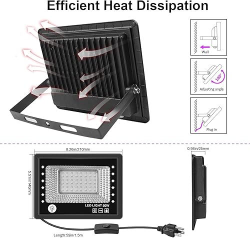 Miniatura 5 de Luz negra de 50 W, luces LED negras para fiesta brillante con IP66 impermeable, enchufe estadounidense, luz negra al aire libre para Halloween,