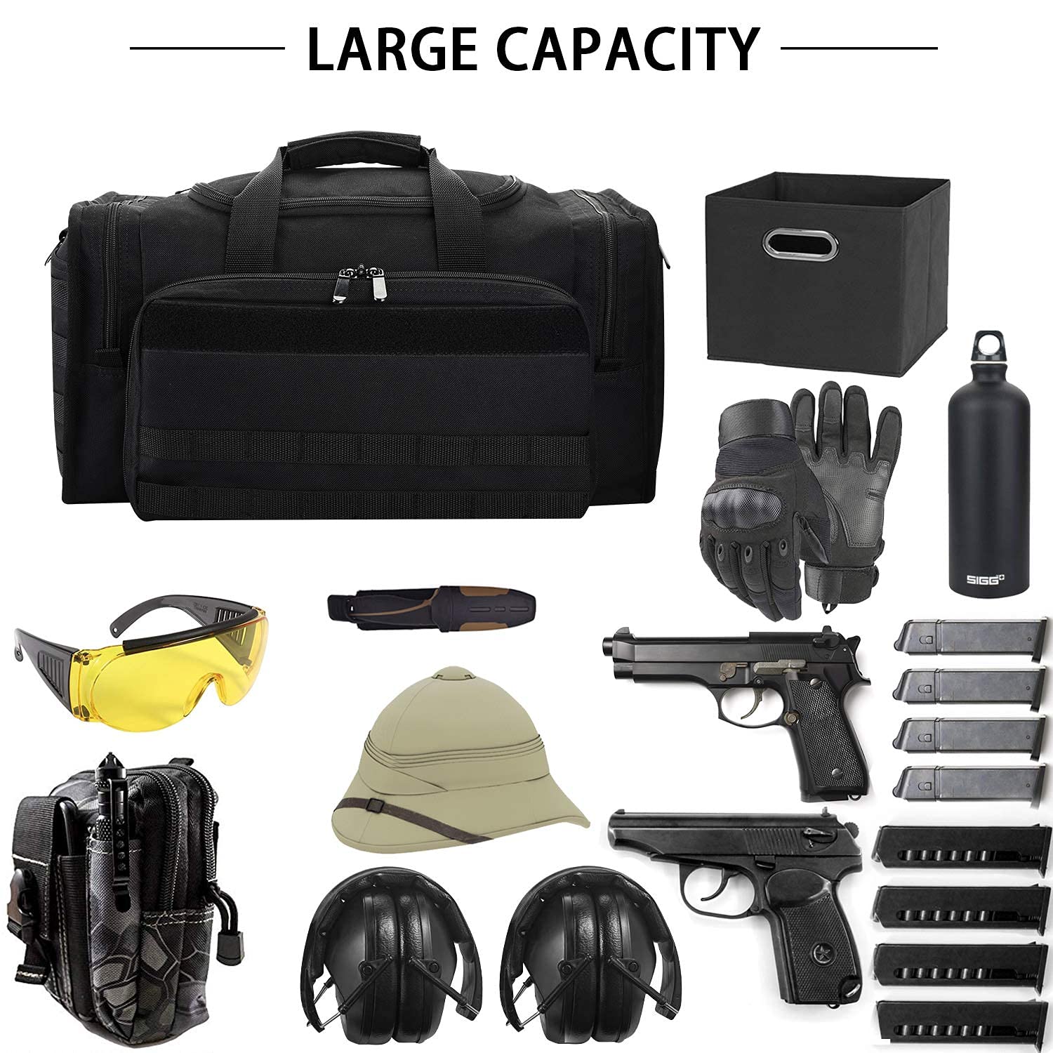 SoarOwl Tactical Gun Range Bag，Pistol Shooting Range Duffle Bag Gun