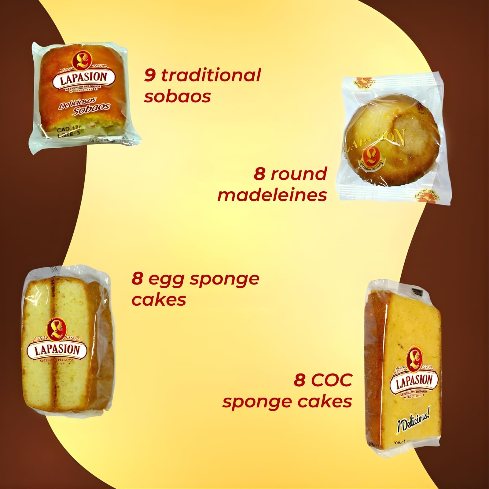 Caja Surtida para Desayunos | Sobaos Tradicionales | Bizcochos Pepitos al Huevo | Bizcocho Coc | Magdalenas Redondas | Ideal para Merienda y Desayunos