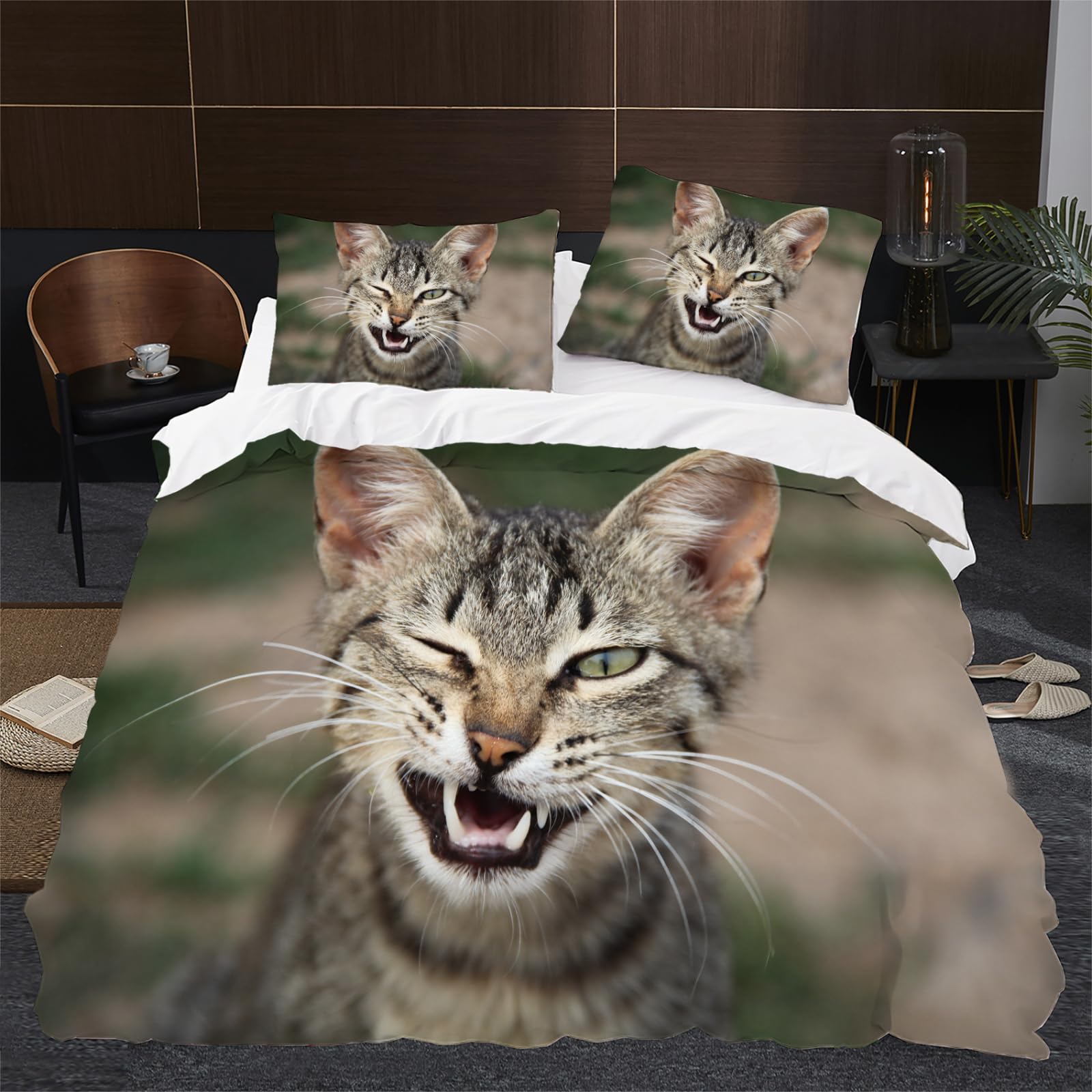 Housse de couette chat 3D 110gsm, parure de lit haut de gamme au toucher soyeux