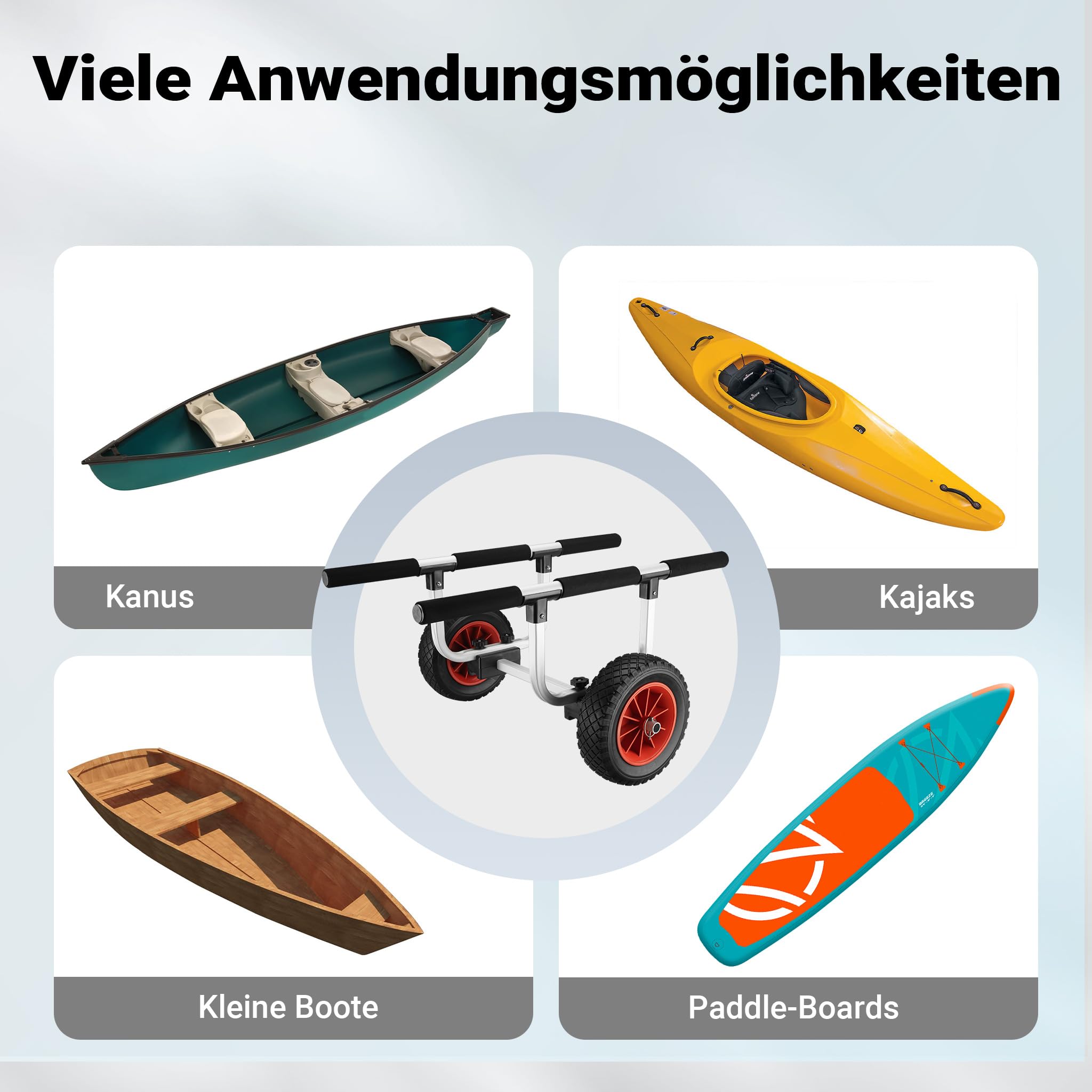 Wiltec Verstellbarer Alu Kanuwagen, Transportwagen für Boote, Kanus und Kajaks, Surfwagen mit Polstern, Gurtbändern
