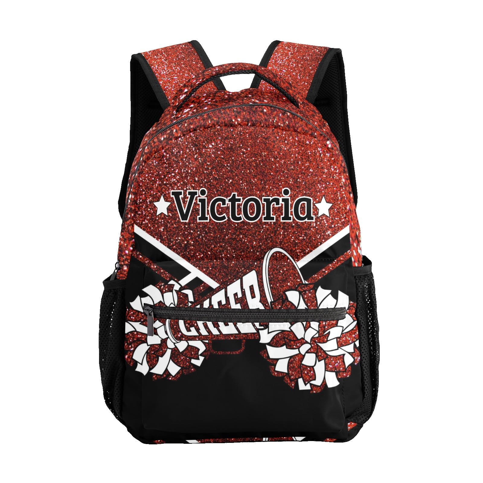 CUXWEOT Deep Red Print Cheerleader Bags Cheer Backpack School Backpack Customized Casual Bookbags for Gift