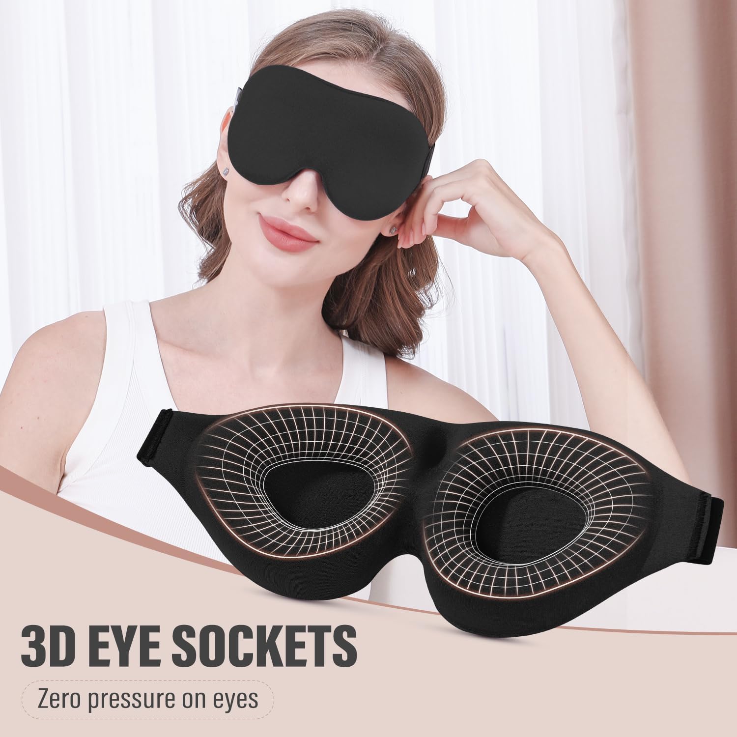 VIZARO Luxury Sleep Eye Mask for Side Sleeper Men Women, Zero Eye Pressure 3D Sleeping Mask, Light Blocking Patented Design Night Blindfold, Soft Eye Shade Cover for Travel, Black 1