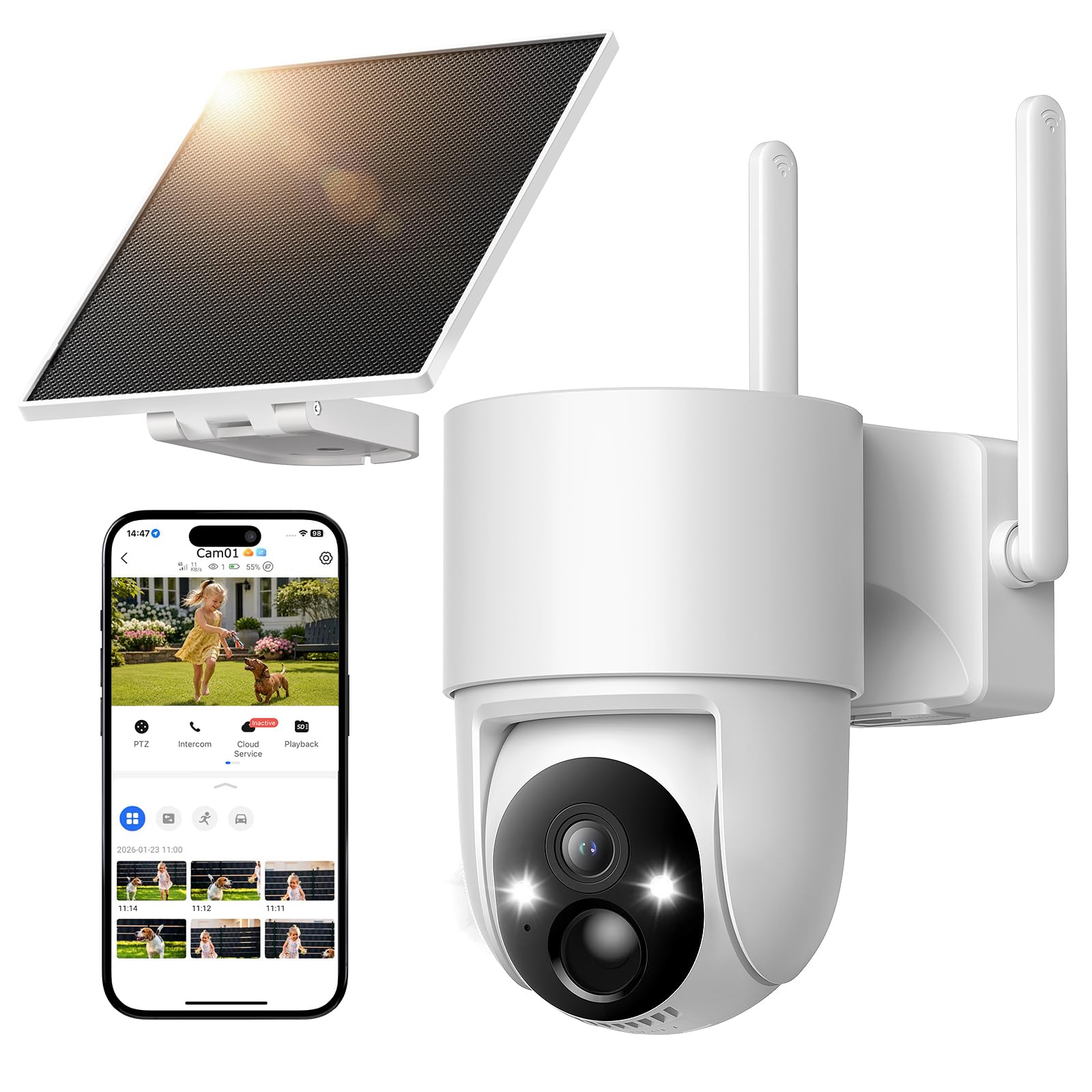Tical Wireless Security Camera Outdoor, 4MP Solar Outdoor Security Camera, 24/7 Continuous Recording, 2.4GHz WiFi, 360° PTZ, Color Night Vision, PIR Motion Alerts, 2-Way Audio, White-image-27