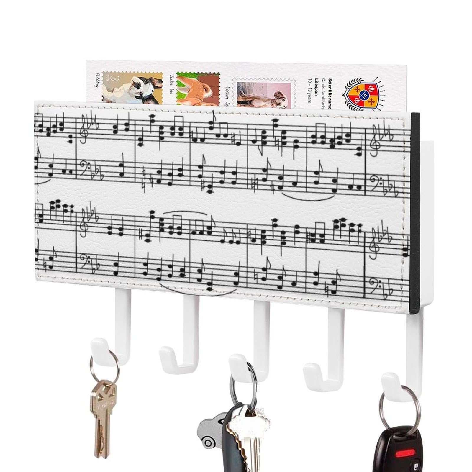 NCLQVJXZKHW Music Stave Notes Key Holder with 5 Hooks Key Hooks Wall Mounted Key Racks Key Hanger Organiser Shelf