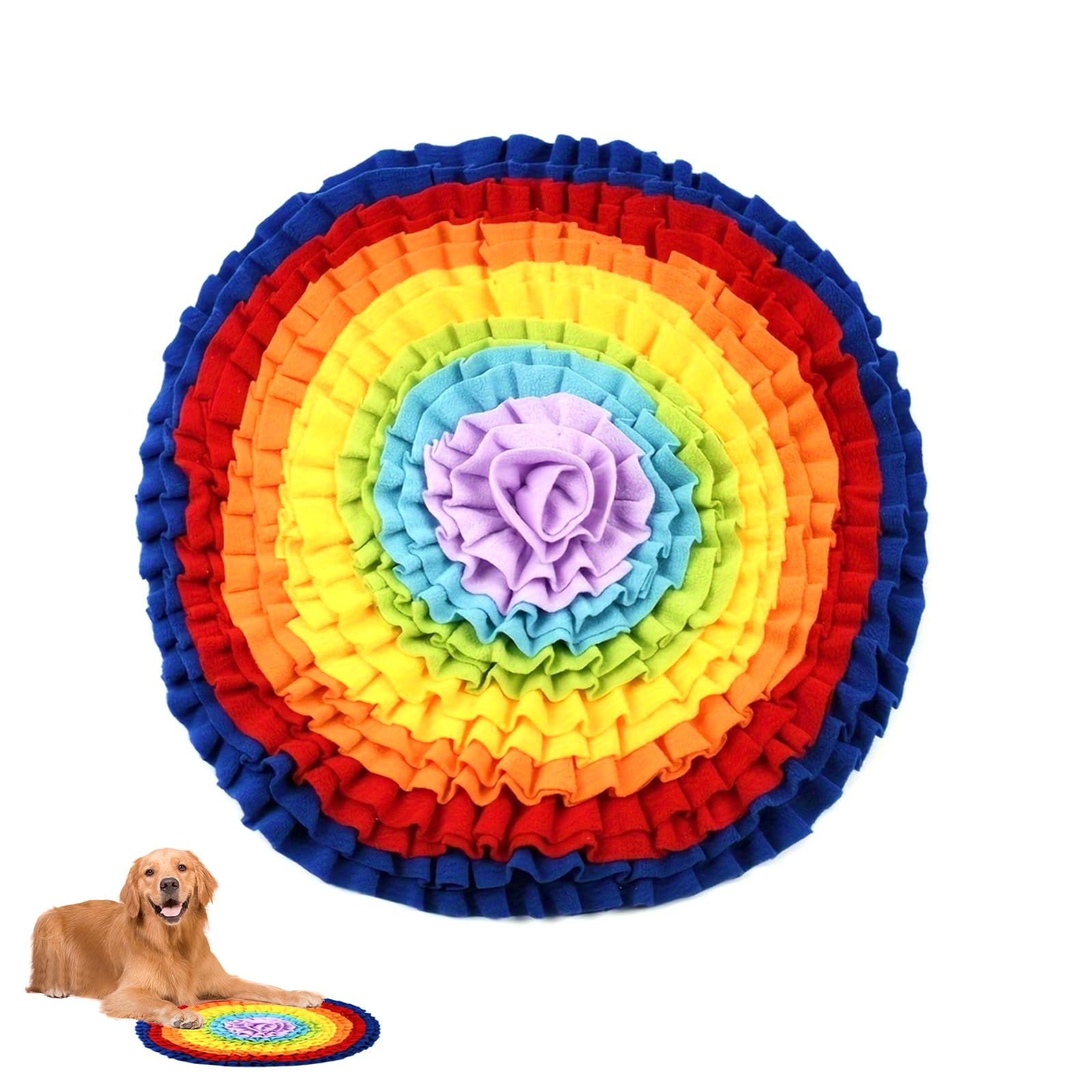 Cretvestsar Snuffle Mat for Dogs, Interactive Game Toy, Washable Pet Feeding Mat, Slow Feeder Mat, Training Mat for Large Medium Puppies Cats, 35x35cm (rainbow, one size)
