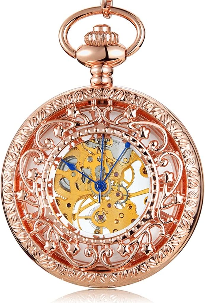 HOUKAI Vintage Star Hollow Steampunk Mechanical Pocket Watch Hand Wind Carve Skeleton Fob Clock Pendant Chain Men Women Gift (Color : E) : Clothing, Shoes & Jewelry