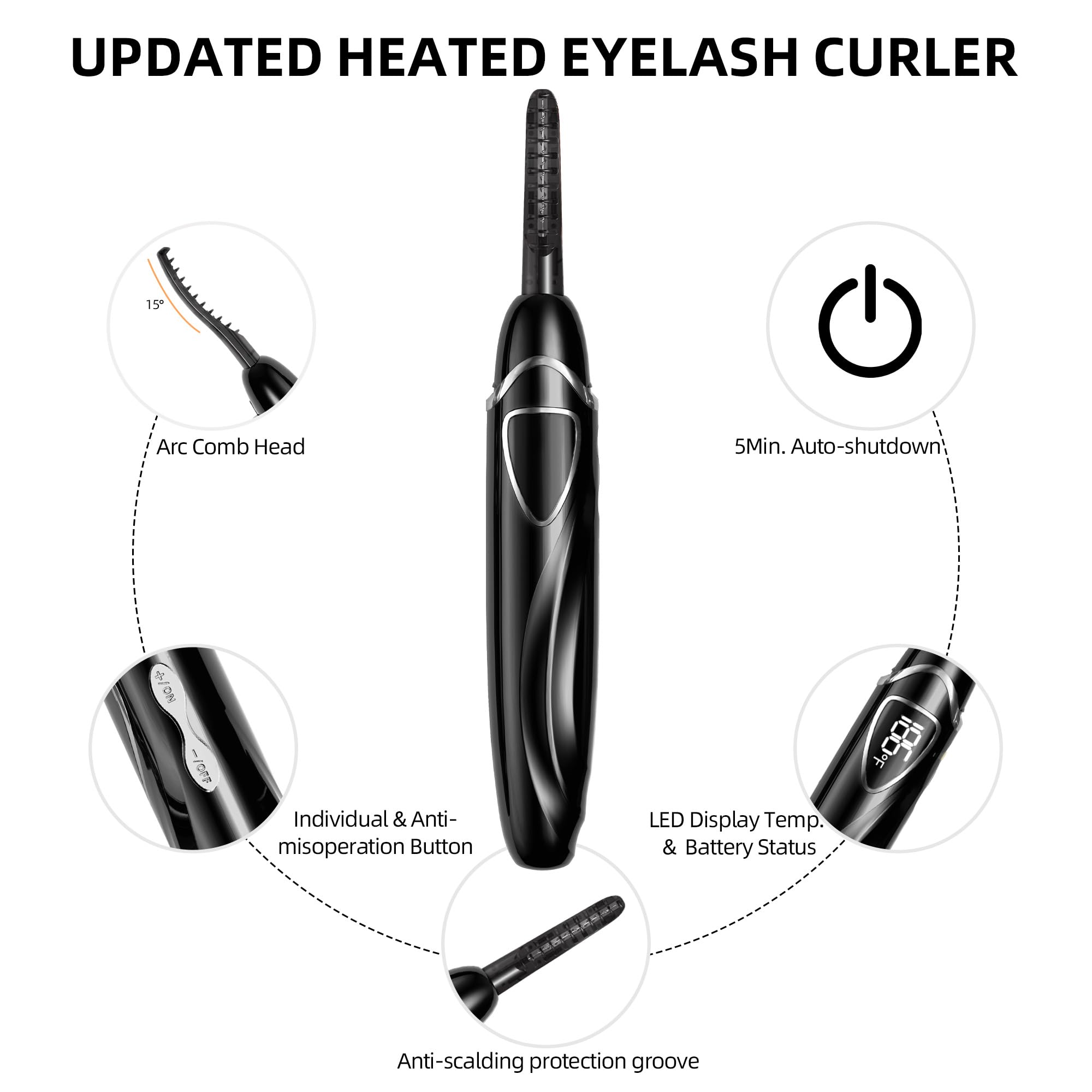 Heated Eyelash Curler, S600 Heated Lash Curler, Accurate Temperature Control Electric Eyelash Curler Heated - Intelligent Power Off, Fast Heating (Beluga/Silver, S600-148MM)