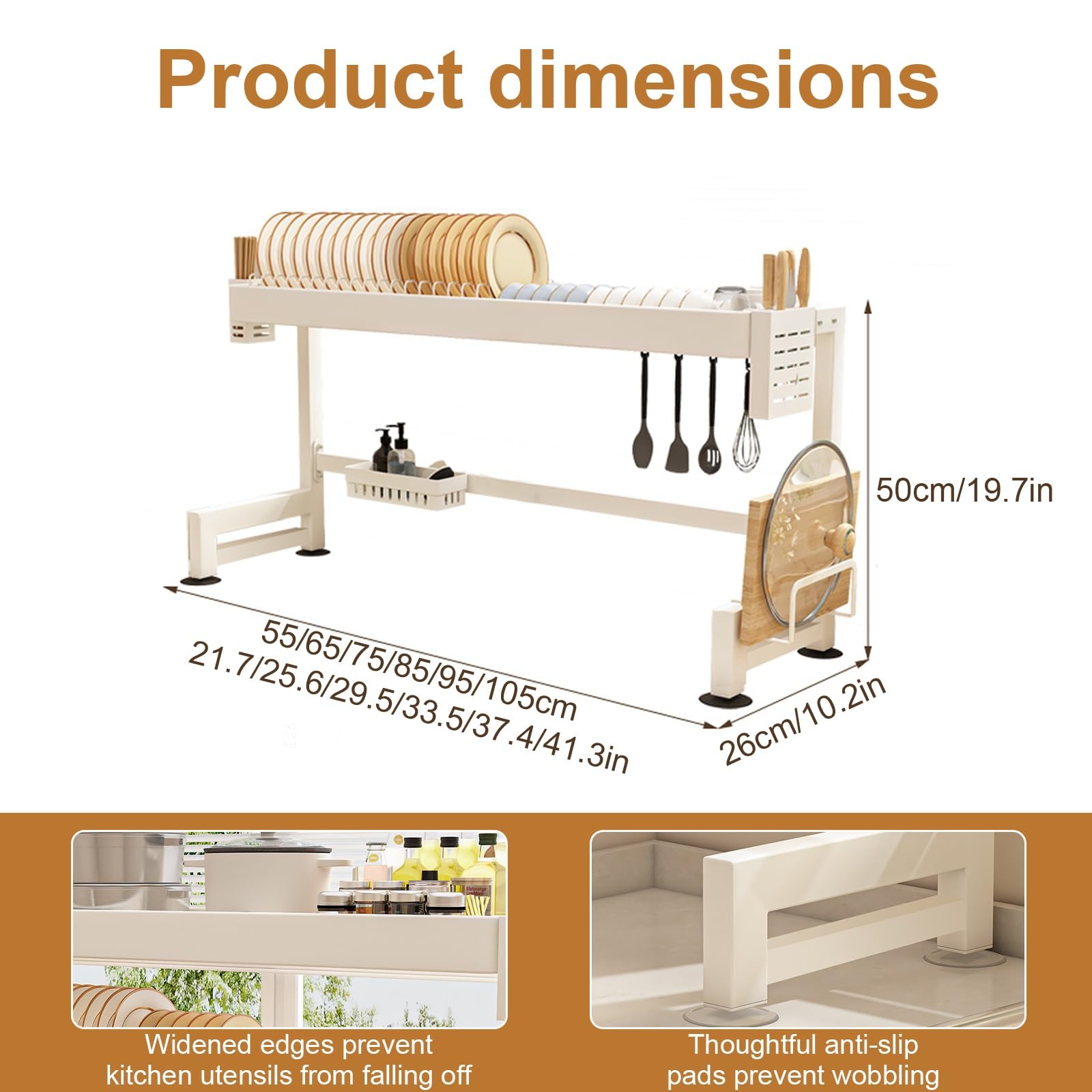 2-stöckiges Abtropfgestell für die Spüle, platzsparender Küchen-Organizer für Teller, Schüsseln und Besteck (65 x 26 x 50 cm) – langlebig, rostfrei, verstellbares Design