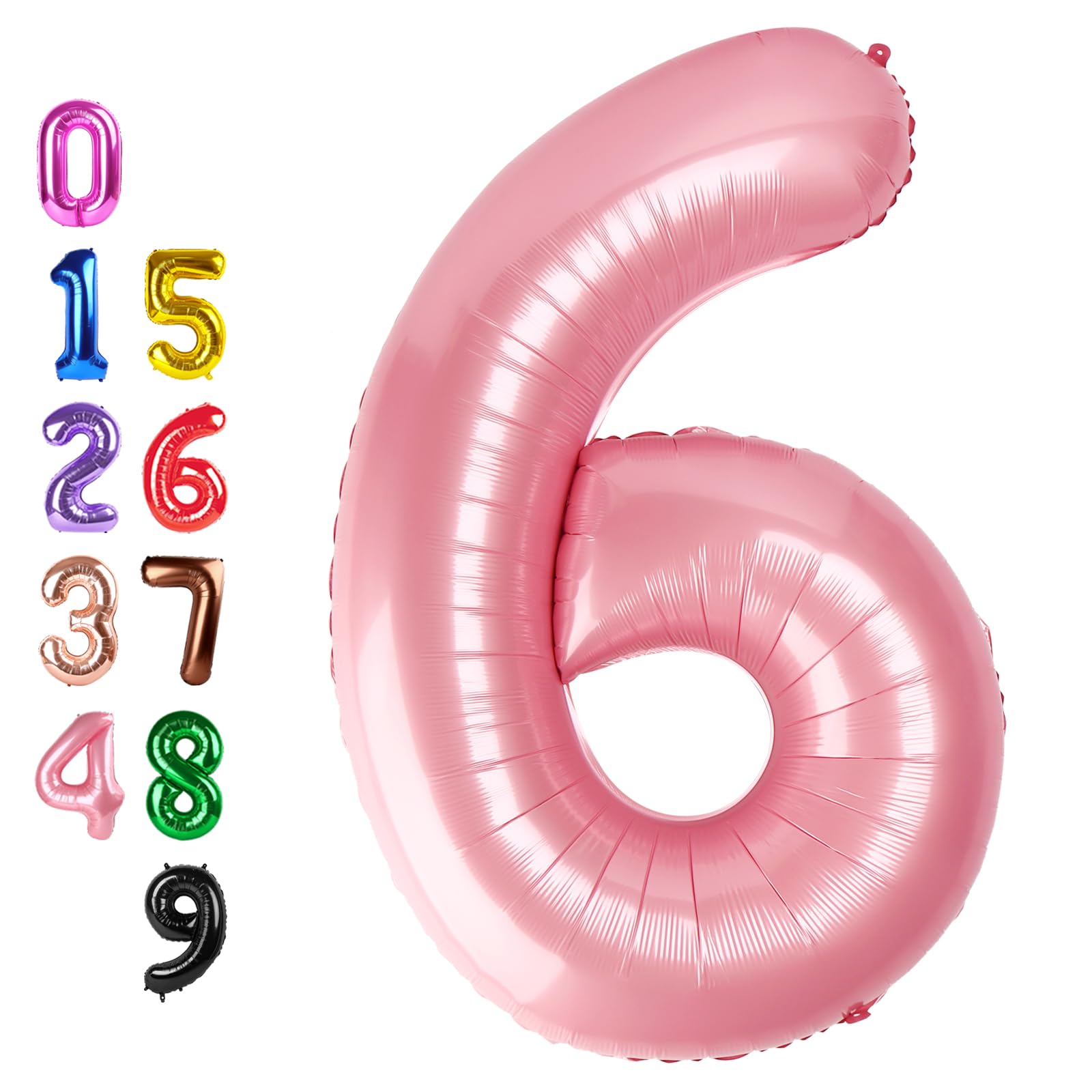 Number Balloons 6 Balloon Pearl Pink for 6th Birthday Decoration, 40 inch