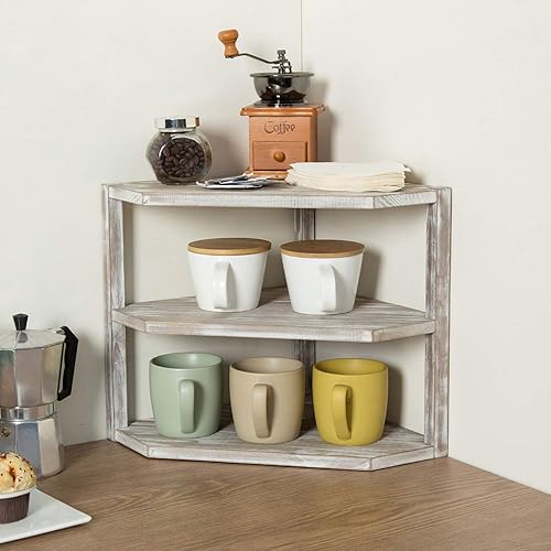 Miniatura 2 de MyGift Estante esquinero de 3 niveles para cocina, estante de especias de encimera, plato de platos y pan y frutas, estante de condimentos, madera