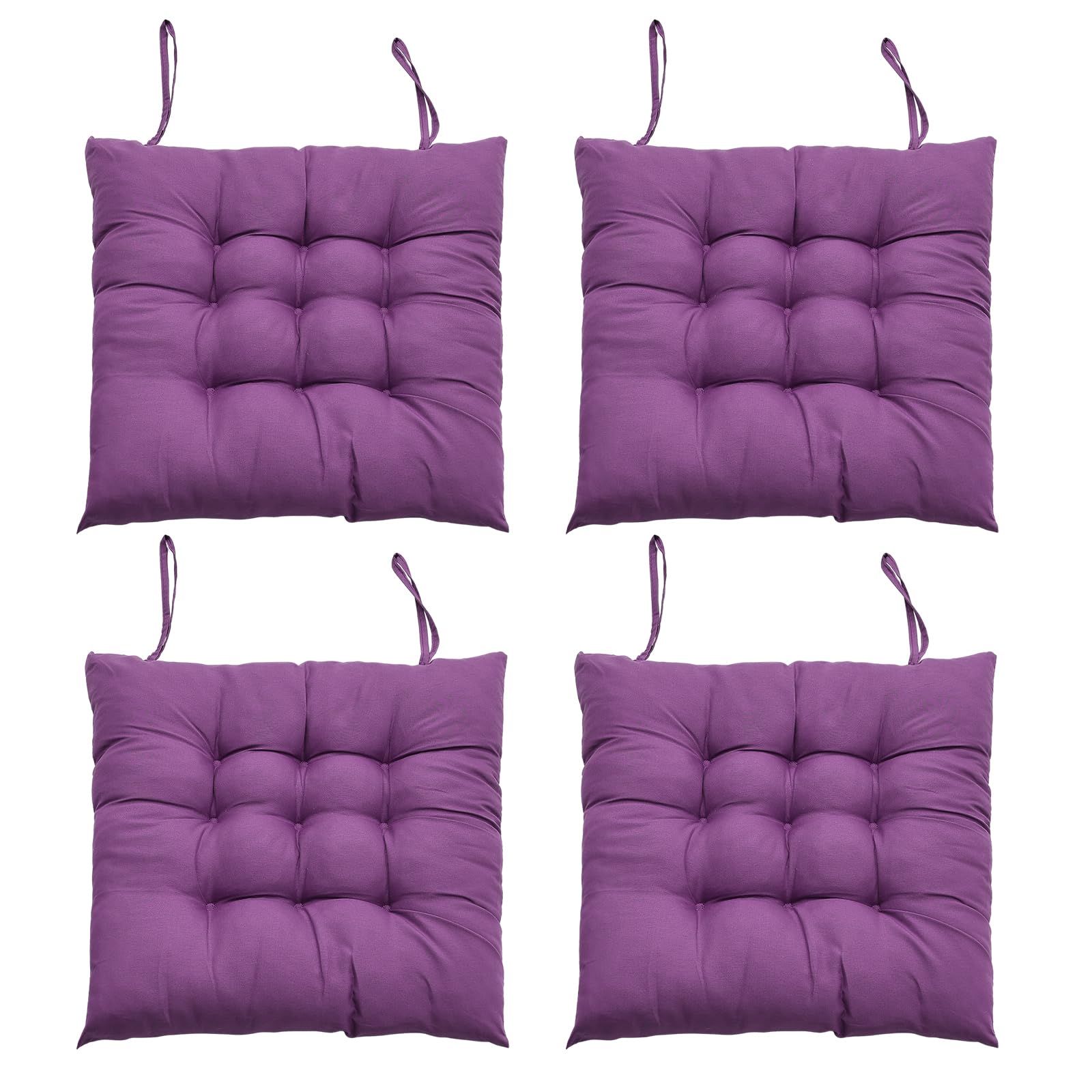 DKIEI Seat Pads for Dining Chairs Set of 4, 40 x 40cm Comfortable Dining Chair Cushions, Kitchen Chair Cushions with Ties for Garden Living Room Garden Office Patio(Purple) — image 1