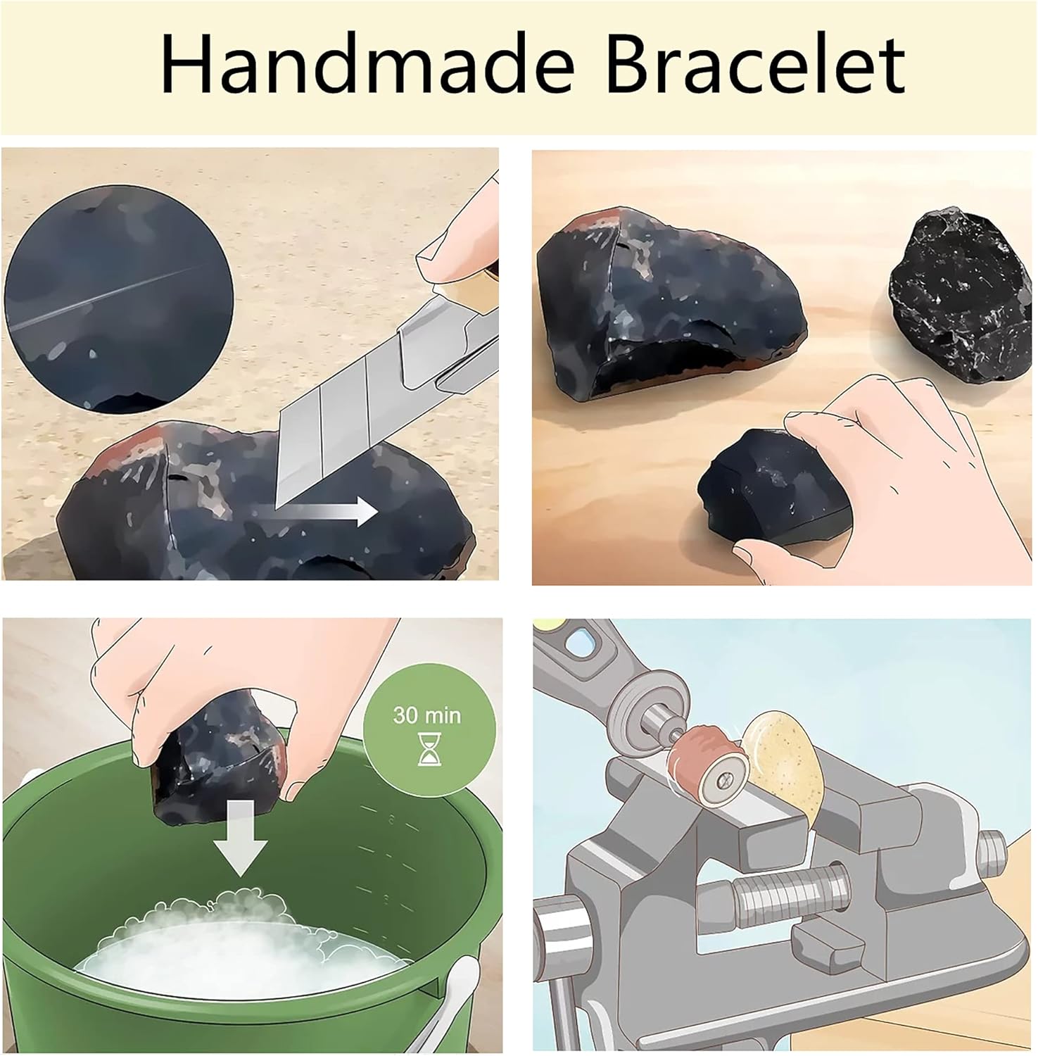 8MM Amethyst Crystal Tiger Eye Stretch Bracelet with Irregular Stone,7.48 In Healing Gemstone Charm Bracelets Black Agate Stone Beads Chakra Energy Charm Handmade Bracelets for Girls Womens - Image 4