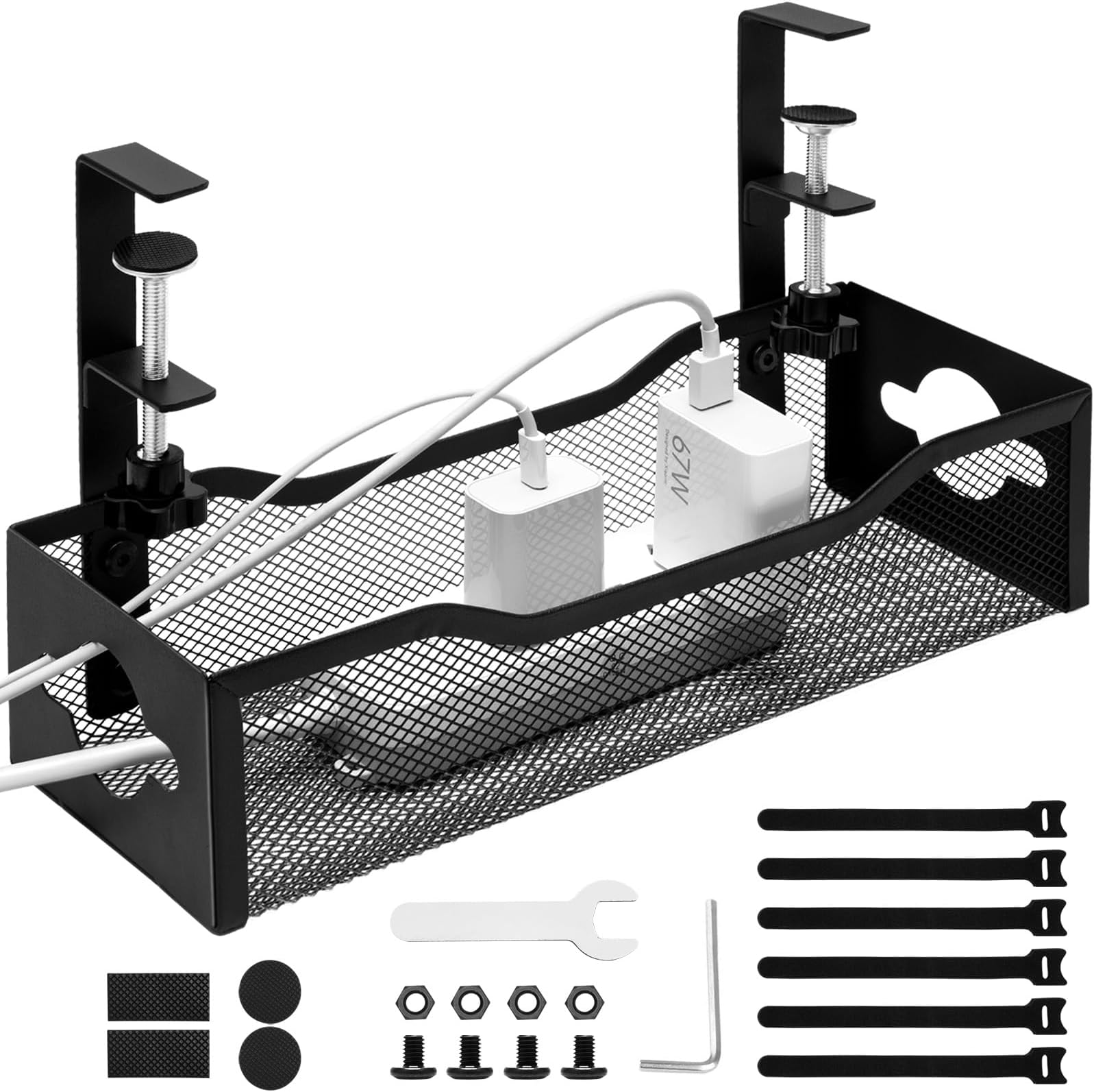 Under Desk Cable Management Tray, No Drill Desk Cord