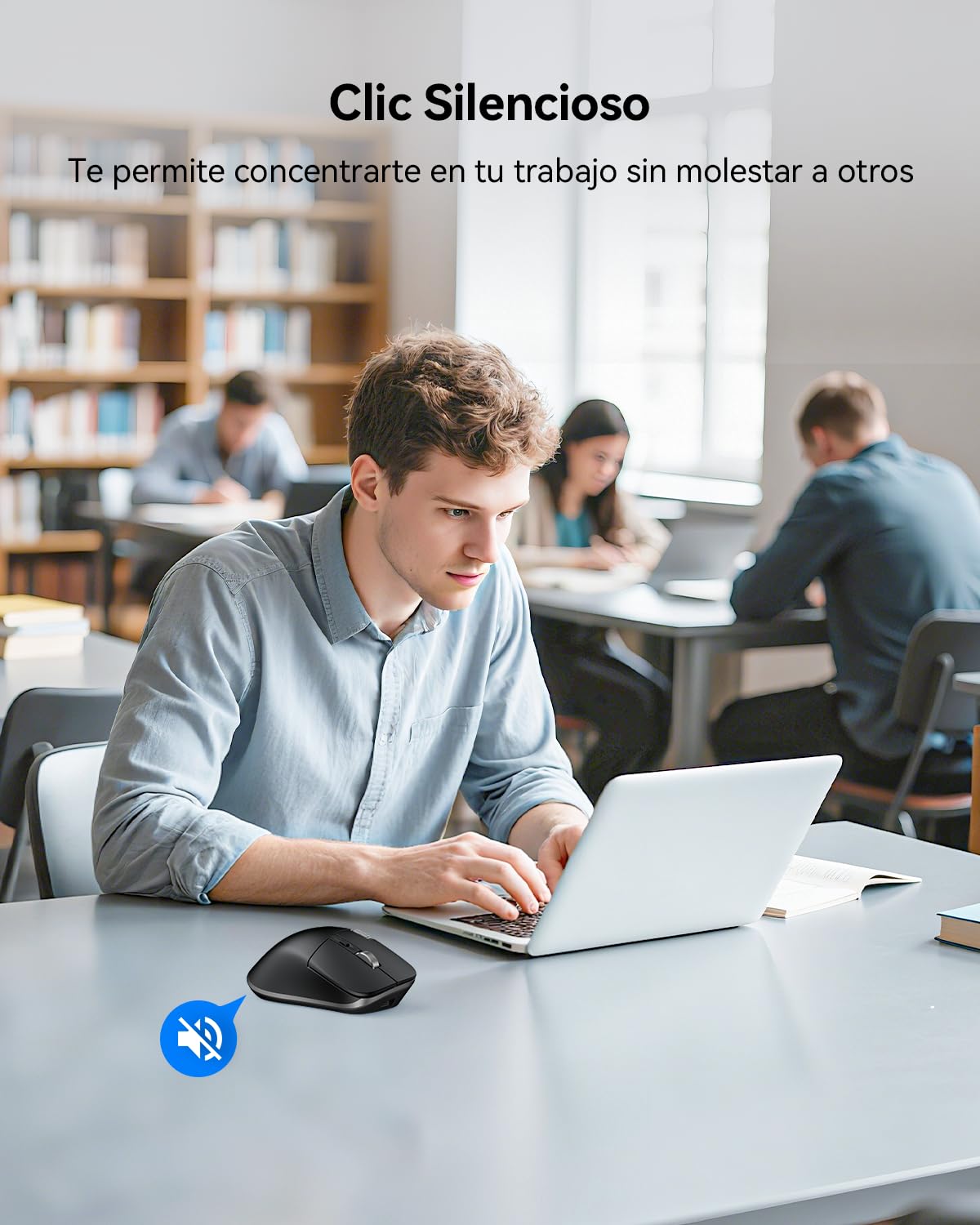 TECKNET Ratón Inalámbrico, 3 Modos (BT 5.3/5.0+2.4G) Recargable Ratón Bluetooth Silencioso con Rueda de Desplazamiento Lateral, 6 Niveles dpi Ajustables Compatible con Windows, macOS, PC - Negro