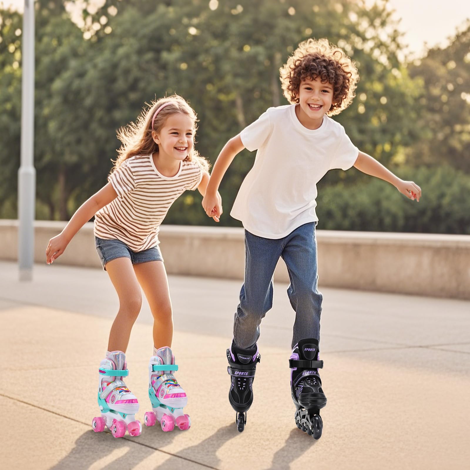 Rollers en Ligne Réglables, Patins à roulettes en Ligne Réglables pour Enfants Filles Garçons Débutants, Patins à Roues en Ligne pour Intérieur Extérieur Sport