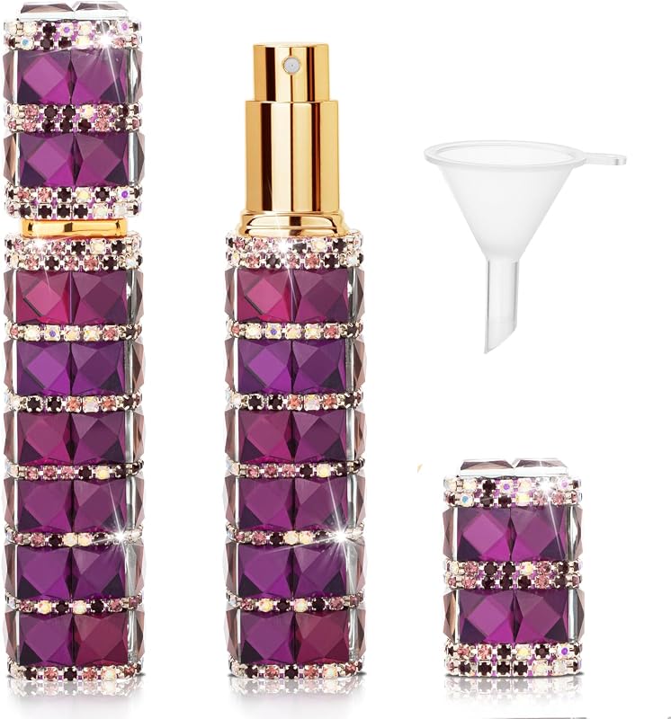 Frasco atomizador recarregável para perfume TTOYOUU, 12 mL, roxo, com pedrarias e funil