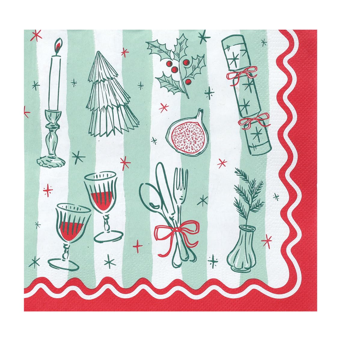 Talking Tables 20 x Christmas Paper Napkins Noel Pattern Elegant Serviettes Recyclable Disposable Christmas Napkins Red Green Festive Tableware Catering 33 x 33cm