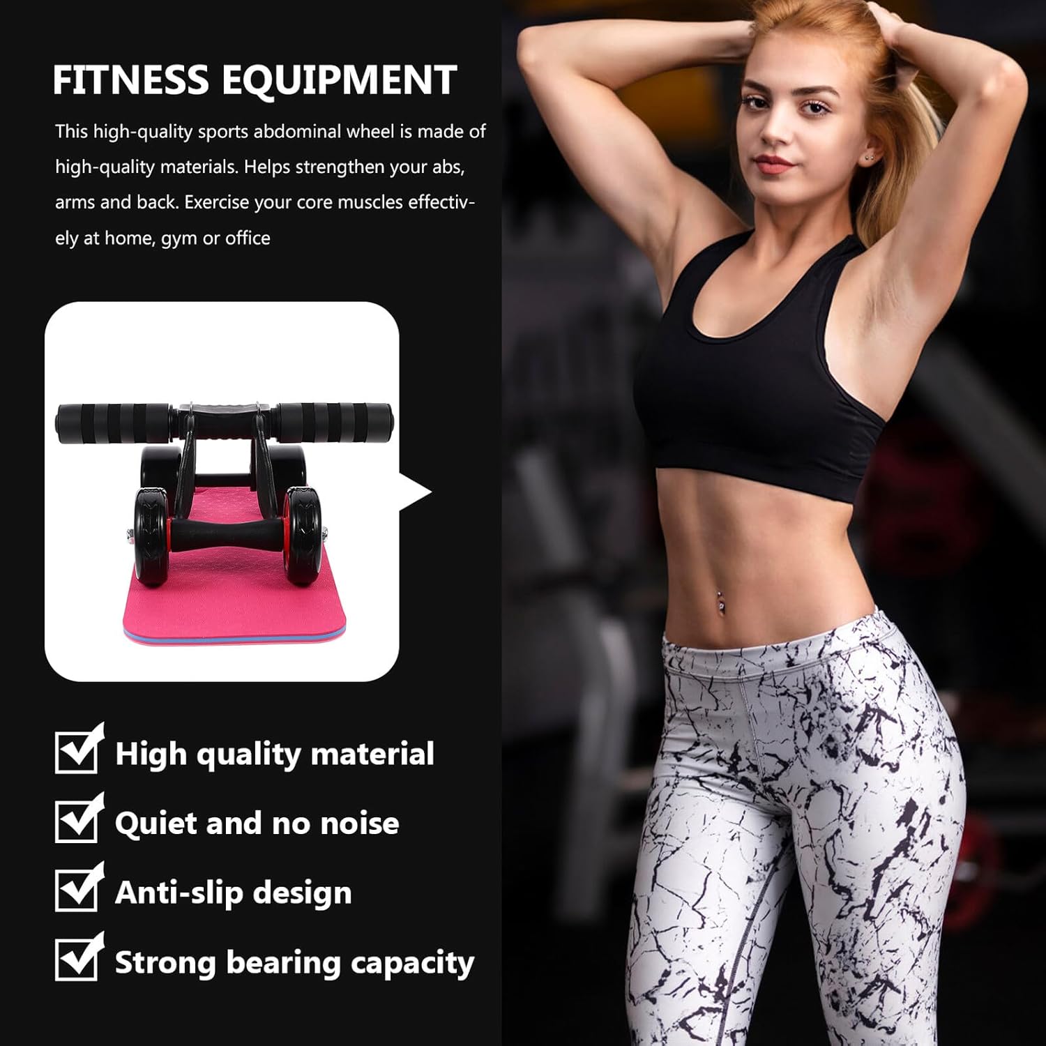 Abdominal Exercise Wheel and Roller Wheel for Exercise, 4-wheel Core Trainer with Extra Mat, Household Fitness Equipment for Home Workout and Core Strength Training