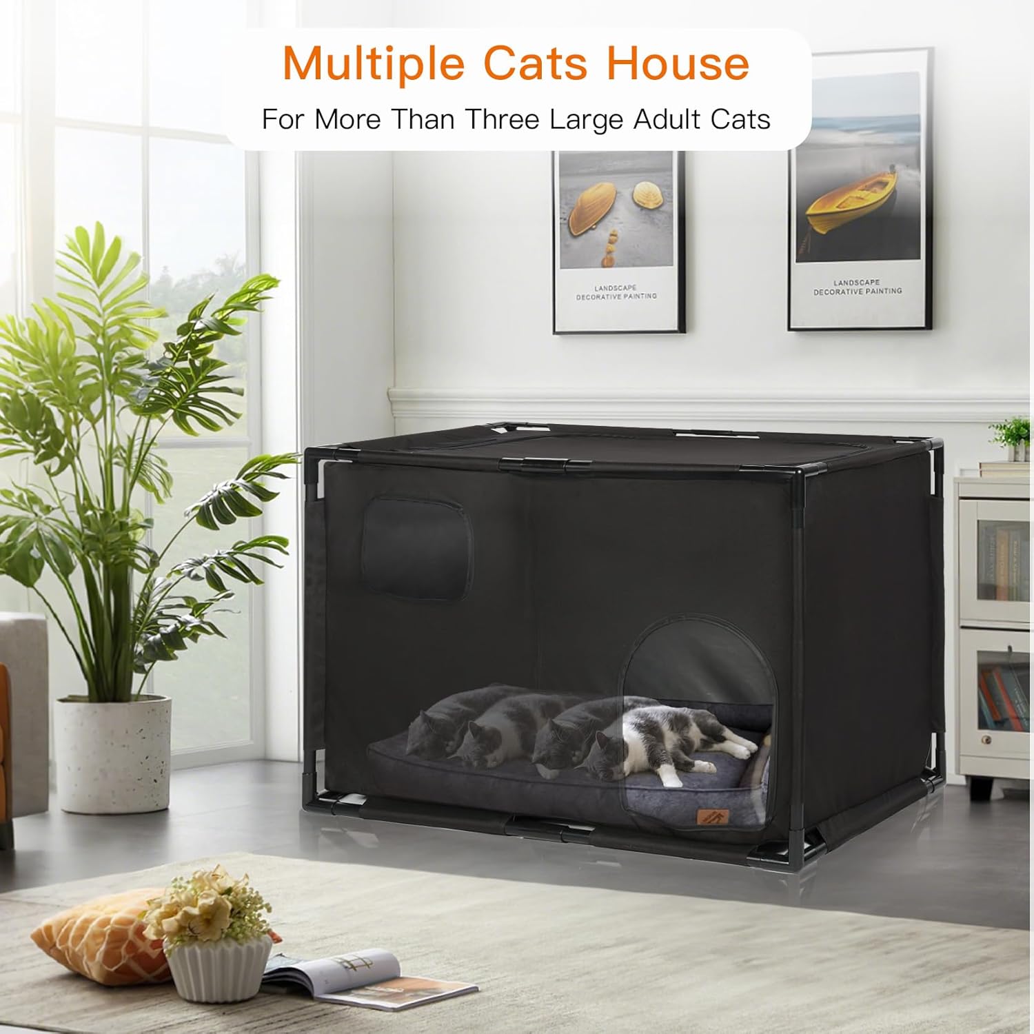 Large Cat Litter Box Enclosure 33”Lx21”Wx21”H, Hidden Litter Box Cover with Large Space, Cat Playpen House for Multiple Cats, Waterproof Inside, Easy Clean, Oxford Fabric, Black