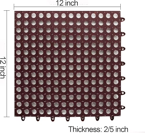 Miniatura 2 de Paquete de 12 baldosas de goma entrelazadas de 12 x 12 pulgadas, tapete de drenaje antideslizante para suelo de perrera, tapete modular entrelazado
