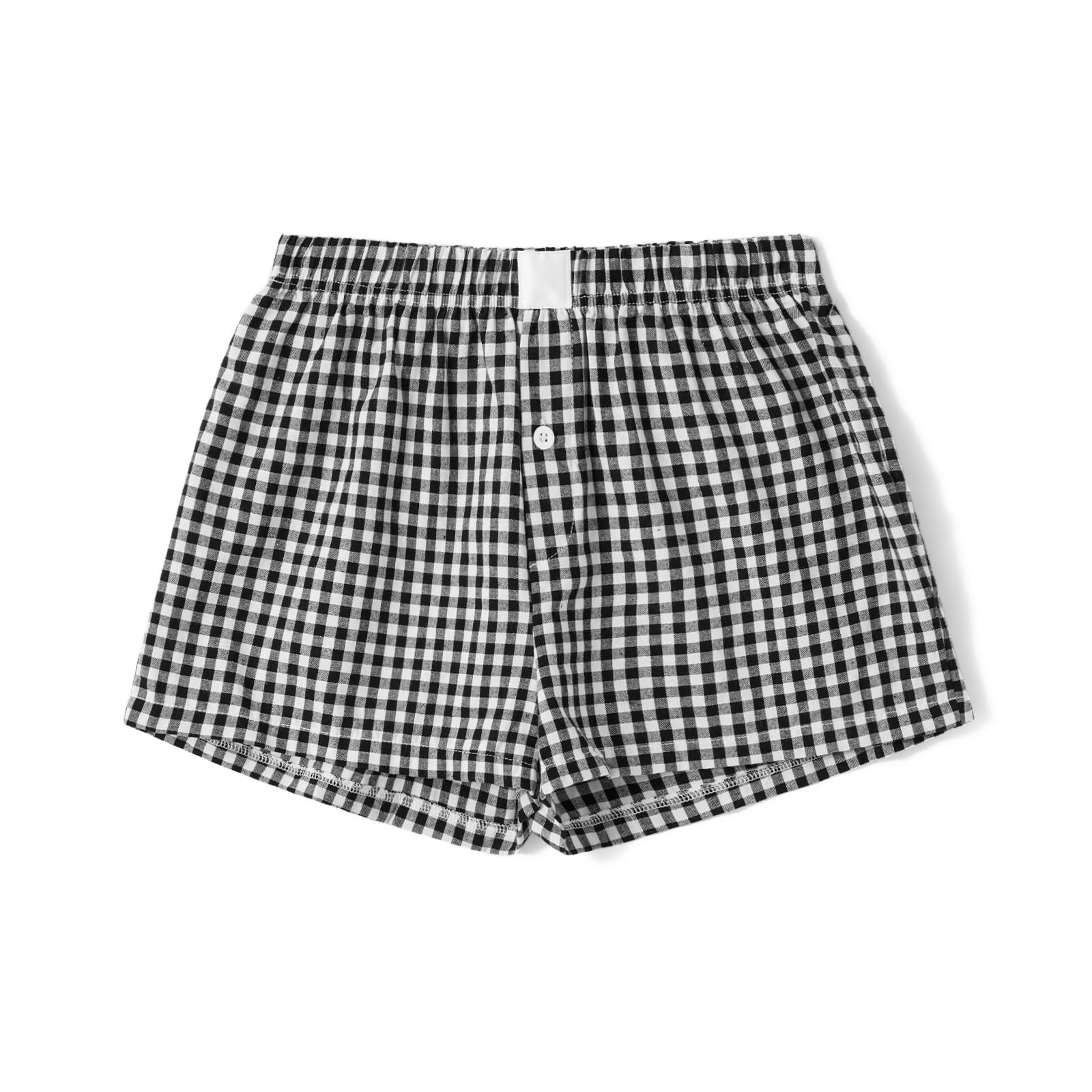 Women Gingham Boxer Shorts Y2k Cute Stripes Plaid Button Elastic Waist Lounge Boxers