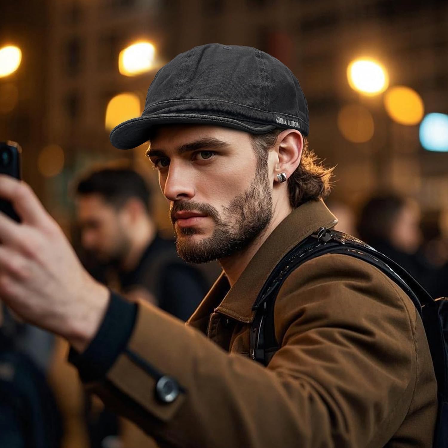 Clakllie Short Brim Baseball Cap for Men Retro Flat Bill Hats Unstructured Moisture Wicking Cotton Hat Trendy Dad Cap - Image 5