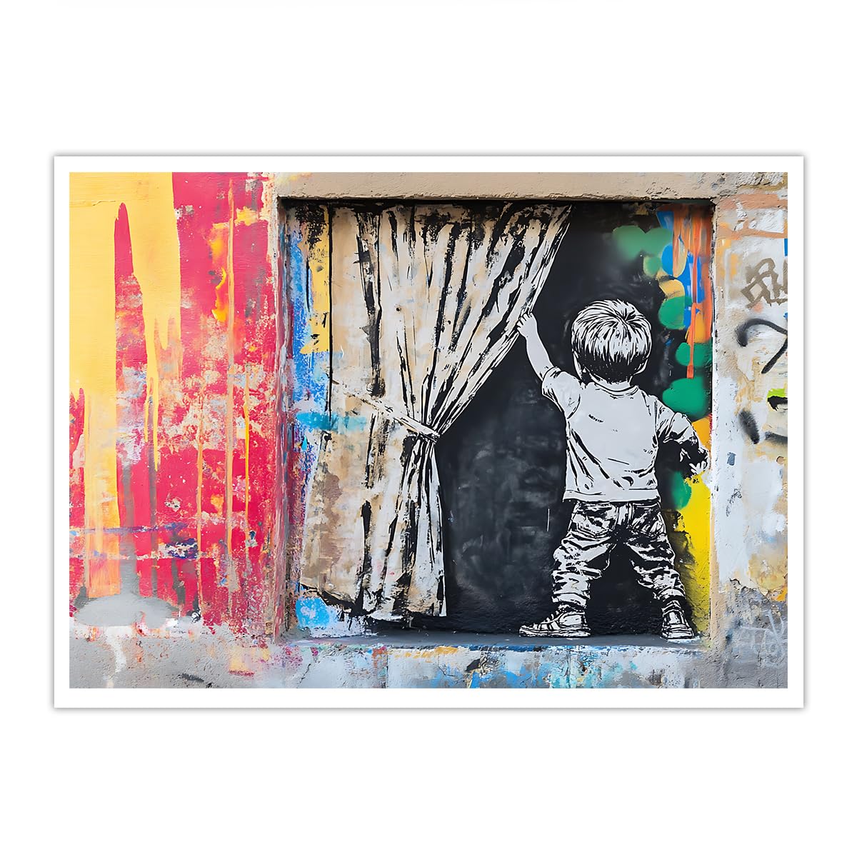 CHERHERART Art mural en toile Affiches colorées de style urbain Imprimés muraux Pop Art vibrant Peinture sur toile pour salon Bureau à domicile Chambre de bébé Salle à manger 85x140cm Sans cadre