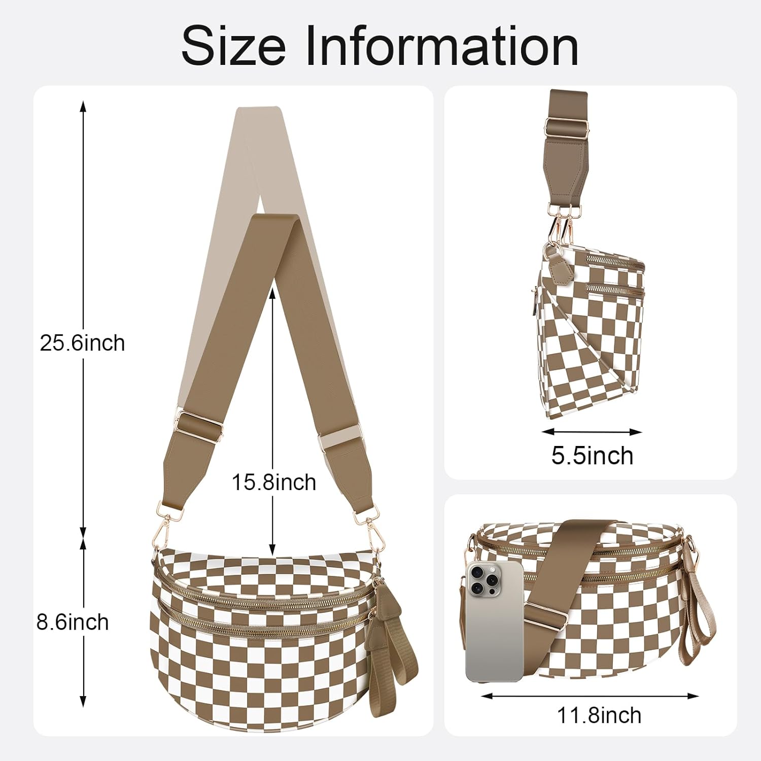 Checkered Crossbody Bag Bum Bags for Women Large Nylon Checkered Purse Fanny Packs Sling Bag, Bonus with a Extra Strap - Image 6