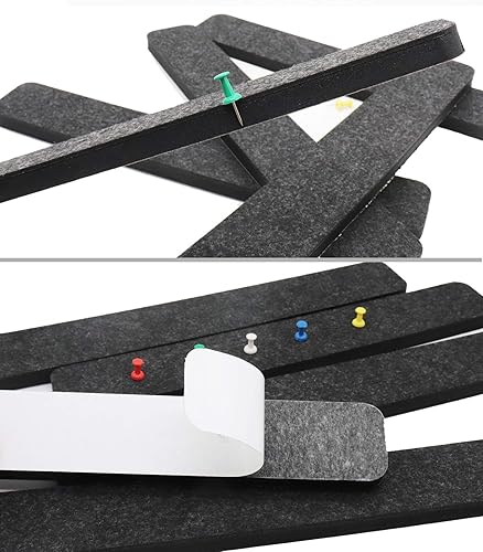 Miniatura 3 de Tira de fieltro para tablón de anuncios de 0.5 pulgadas de grosor, barra autoadhesiva de 13 pulgadas de longitud con 15 pasadores, 5 barras negras
