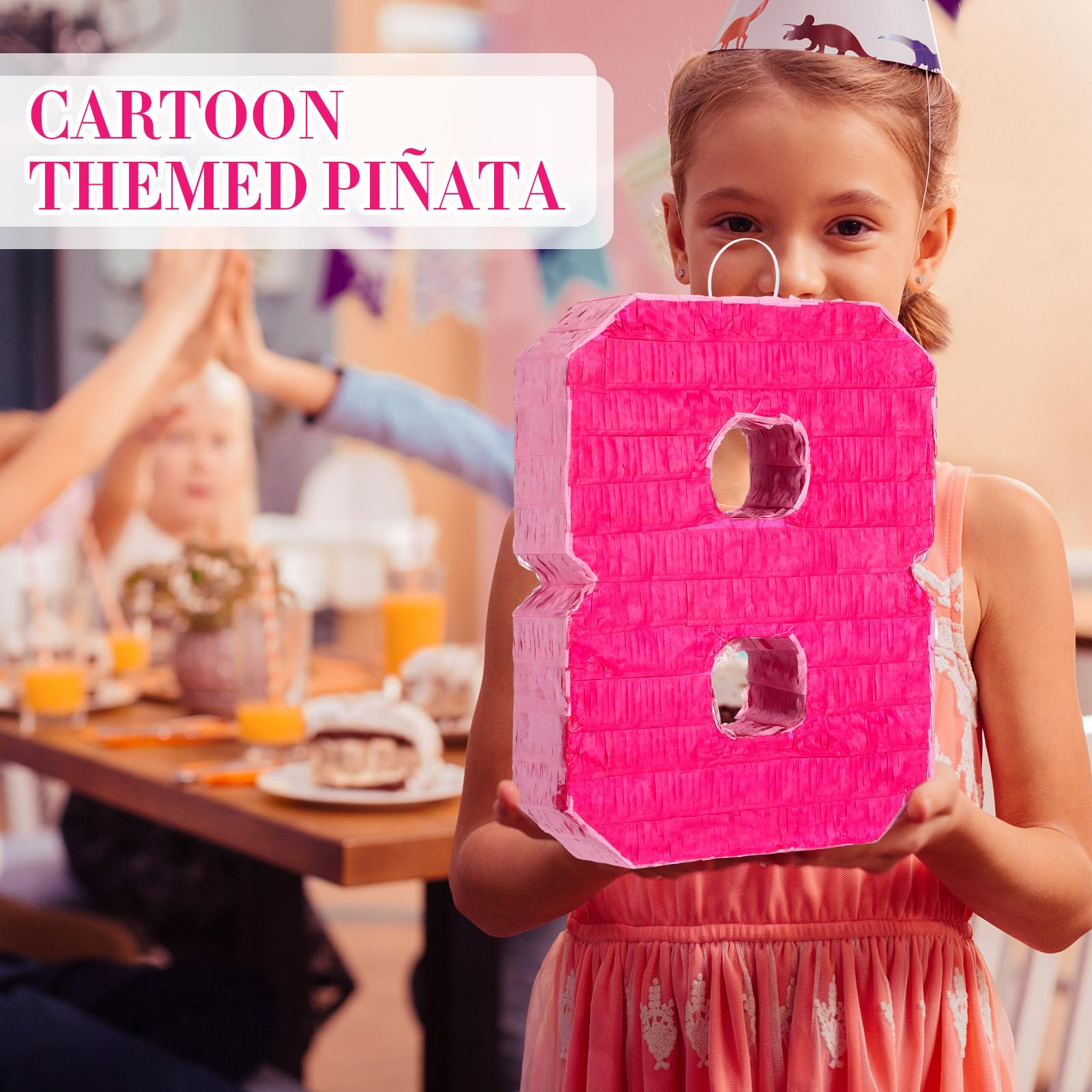 Piñata Número 8 De Cartón Con Bate Y Venda - 16.2x11.6x4 Pulgadas, Para Fiestas De Cumpleaños