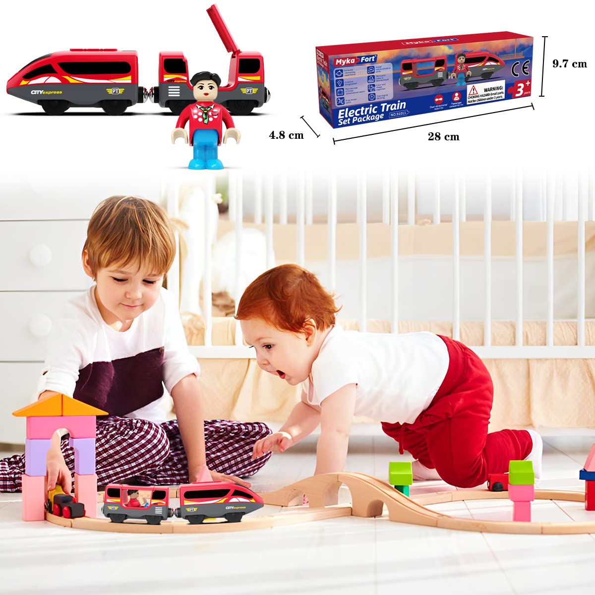 LiRiQi Locomotiva ad Azione a Batteria (connessione Magnetica), Treno Elettrico per Bambini, Auto Giocattolo Regali Bambini, Rail Treno passeggeri compatibile con Thomas, Brio, Rosso