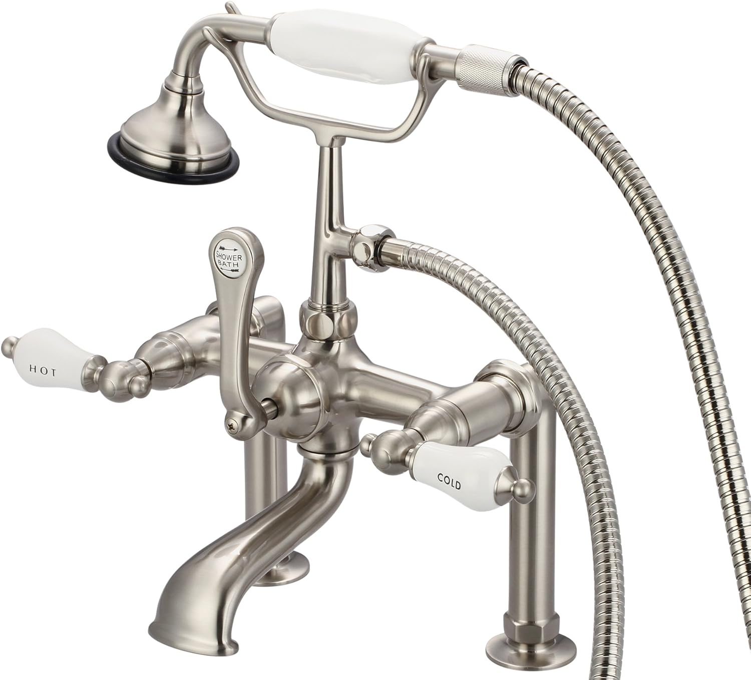 Water Creation F6-0006-02-AL Vintage Classic 7-Inch Spread Deck Mount Tub Faucet with 6-Inch Risers and Handheld Shower