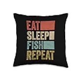 Eat Sleep Fish Repeat Fisher Gift 70s 80s Retro Fisherman Throw Pillow
