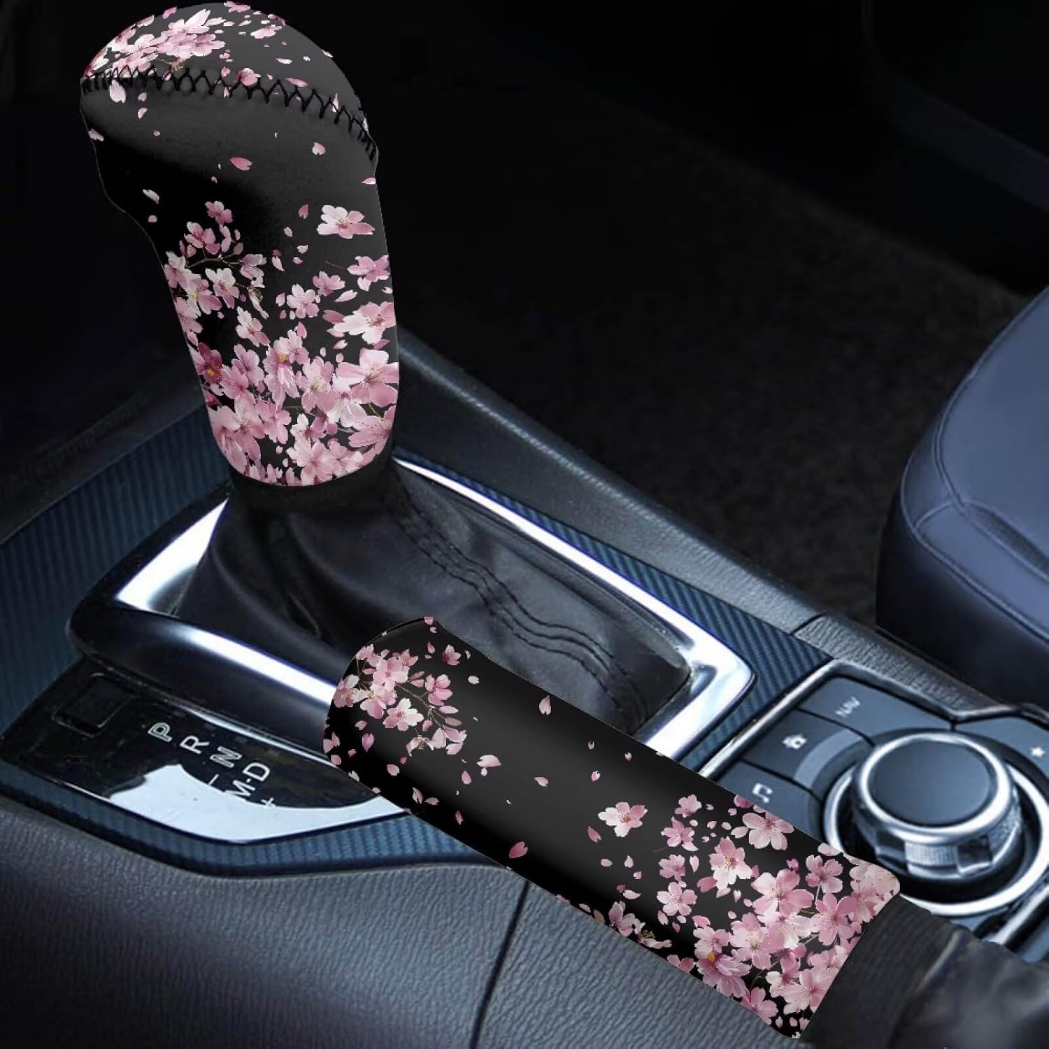 AFPANQZ Cherry Blossom Print Car Brake Shell Gear Head Cover Car Handbrake Gear Shift Knob Cover, Car Interior Accessories Sun Protection Universal Womens Car Decor