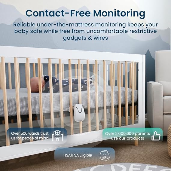 Babysense True Sleep HD FSA Baby Monitor with Camera and Audio + Baby Sleep Breathing Movement Monitor, No WiFi, 2 Non-Contact Under Mattress Sensors, Non-Wearable Monitor, Full Crib Coverage