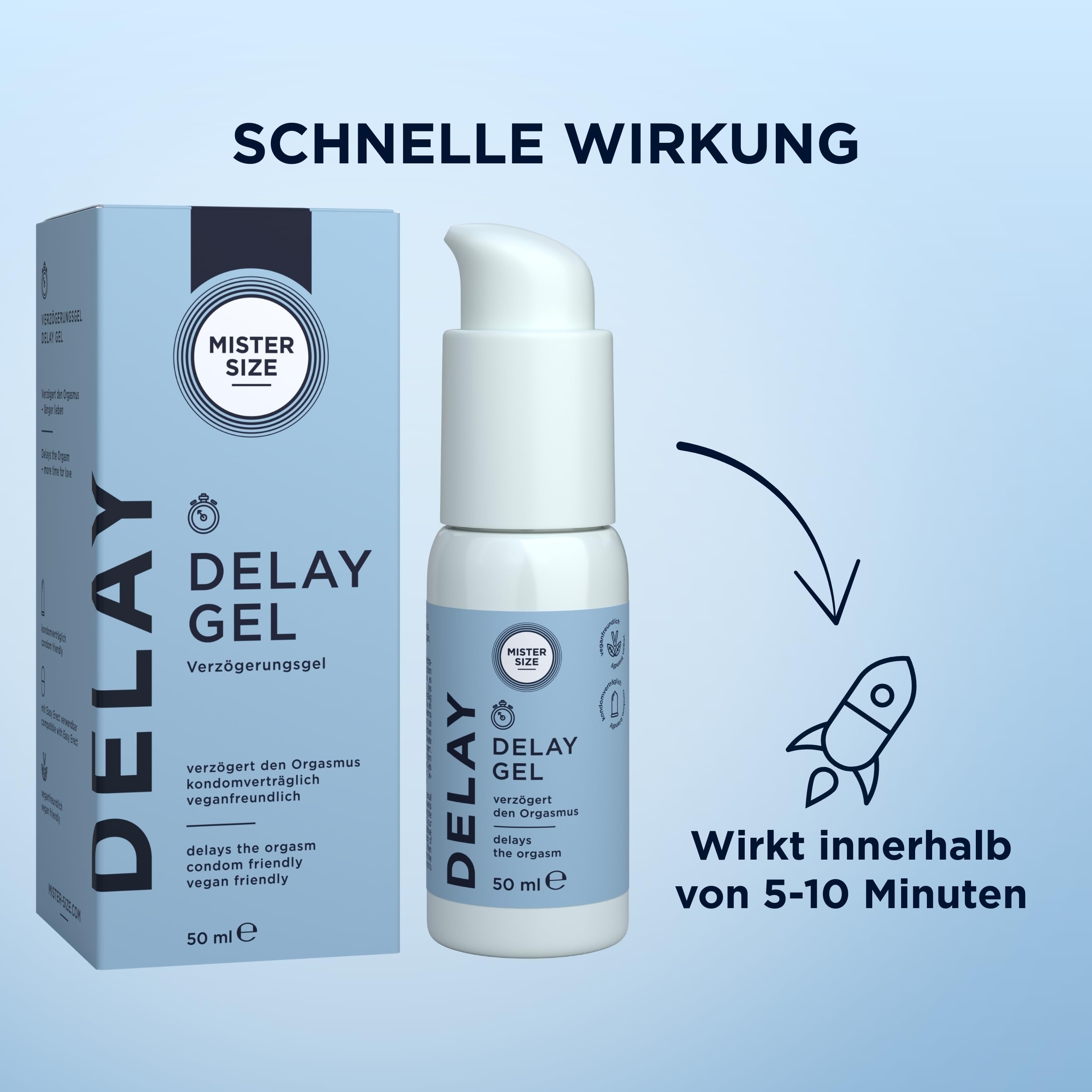Mister Size Delay Gel 50 ml - gel ritardante con olio di chiodi di garofano e Laureth-9, rinfrescante, nutriente della pelle, adatto per preservativi e toy