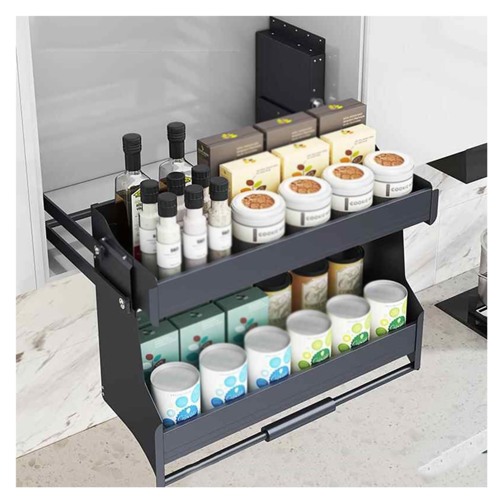 IUokLU Pull Down Cabinet Organizer - Sliding Shelf for Wall Storage, Adjustable Lift-Up Design - Maximize Space & Enhance Accessibility in Your Kitchen or Pantry.(560-570mm)