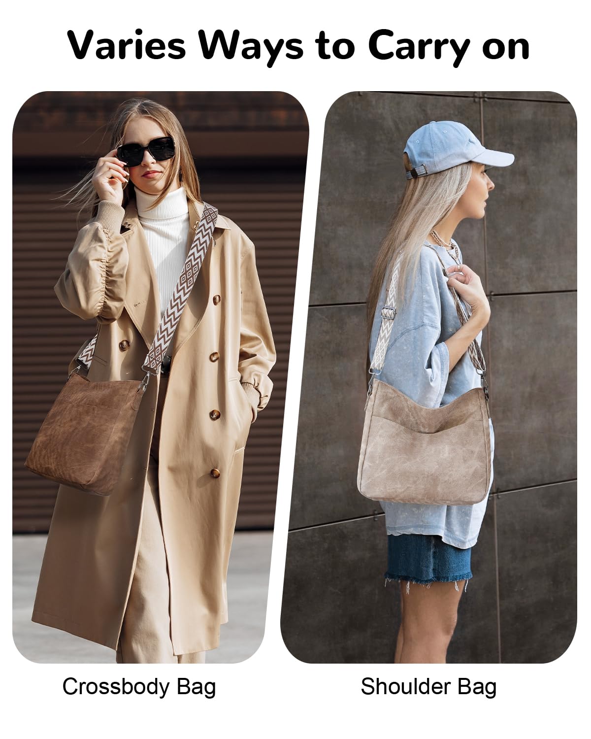 Sac à Bandoulière Boho pour Femme, Sac à Main Vintage Hobo avec Bandoulière Large Réglable avec Fermeture Éclair pour Voyager Travail Shopping Usage Quotidien