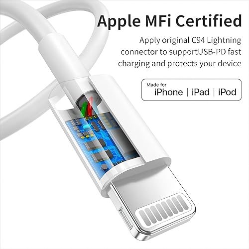 Miniatura 2 de Cable USB C a Lightning, paquete de 5 unidades de 6 pies [certificado Apple MFi] Cargador rápido para iPhone de carga rápida tipo C a cable