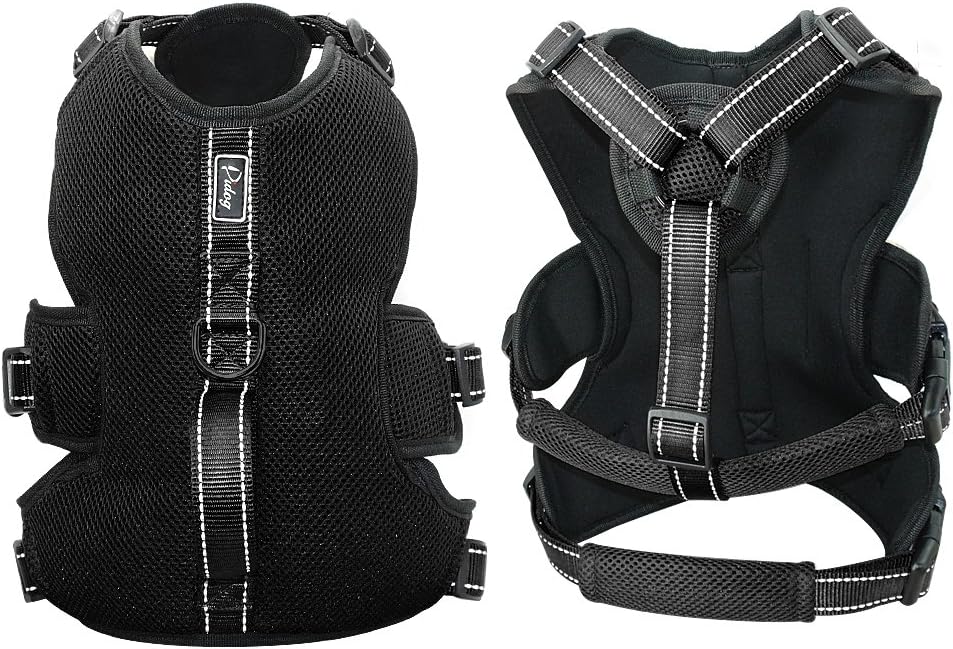 Didog Multi-Use Escape Proof Dog Harnesses for Escape Artist Dogs,Reflective Adjustable Padded Sports Vest Harlter for Medium Large Dogs Hiking Walking Trails,Black,L Size